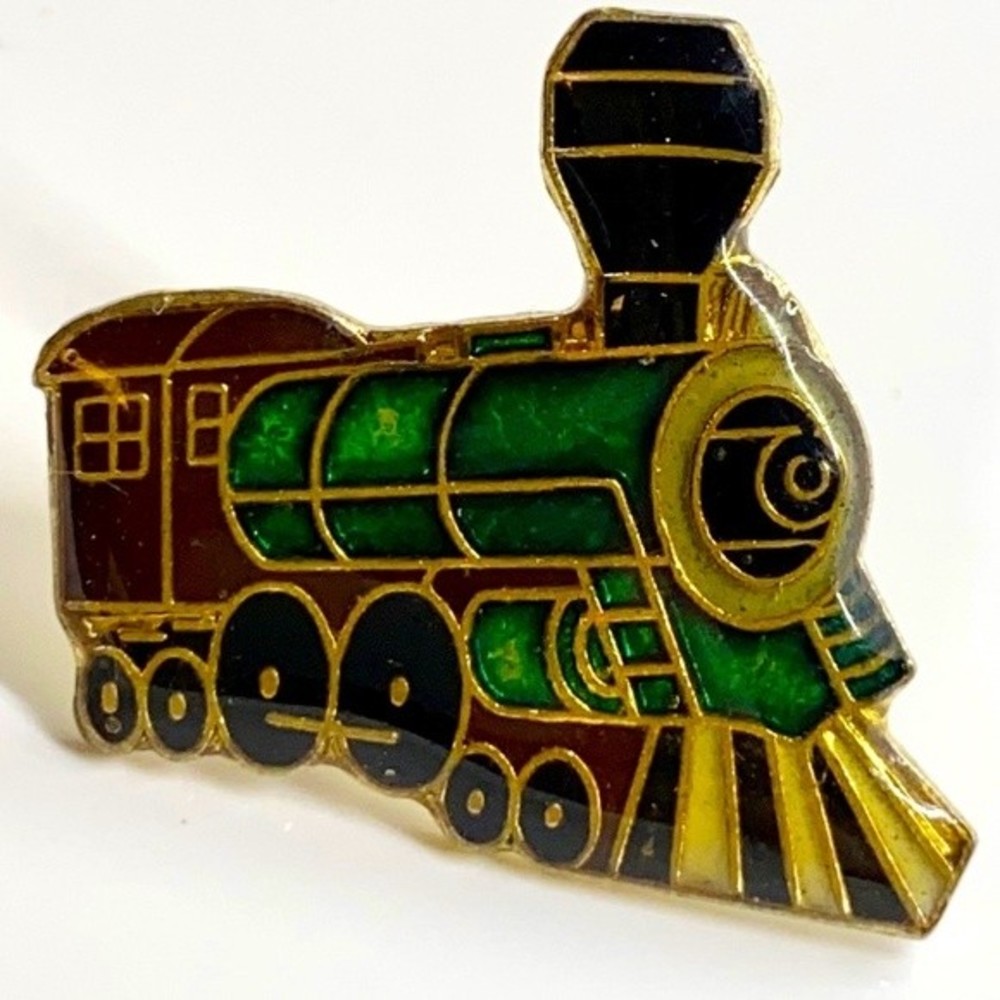 Vtg Locomotive Train Lapel pin hat vest‎ backpack pin 80’s Train transportation